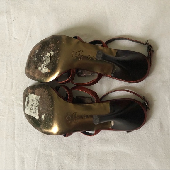 Donald J Pliner Leather T-Strap Sandals Brown w Crystal Embellishment Size 6.5 - Picture 4 of 4